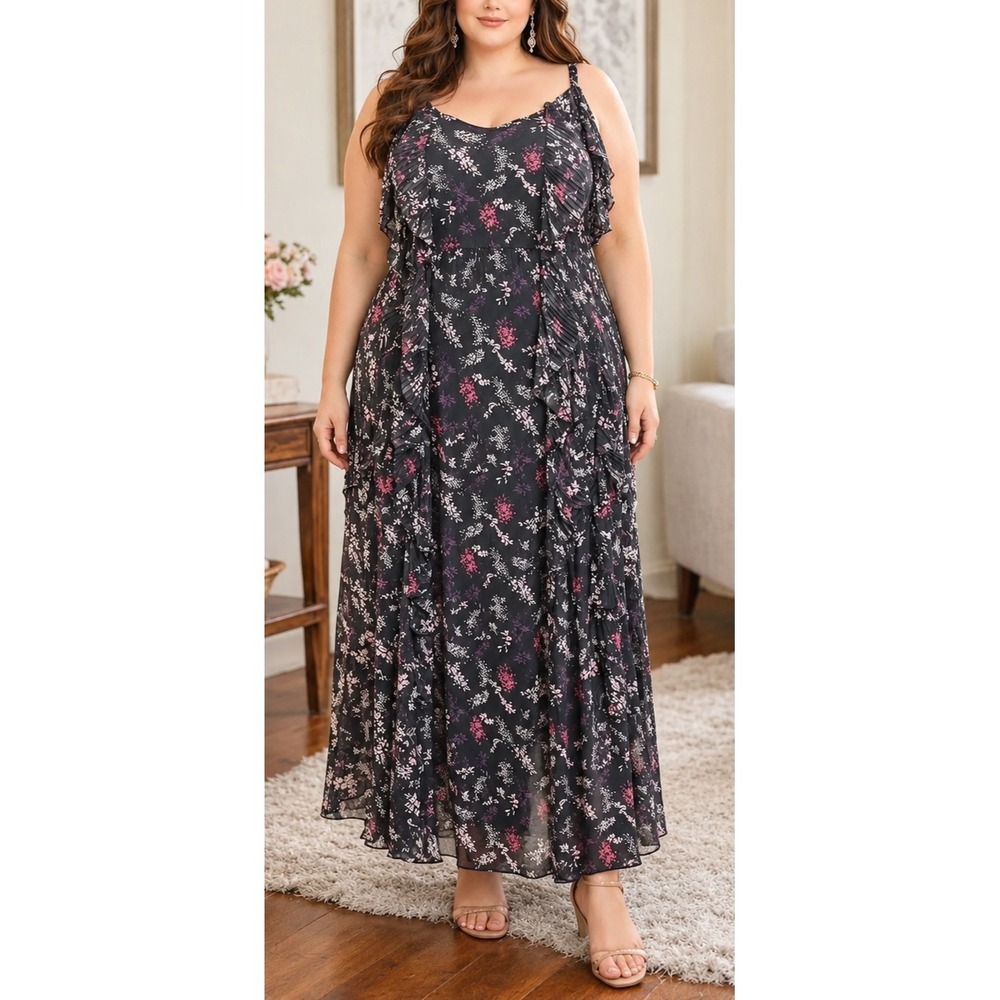 NWT Lane Bryant Floral Tiered Ruffle Off-The-Shoulder Maxi Dress Plus Size 24 P